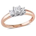 Love Lives Forever Womens 1 Ct. T.w. Genuine Princess White Diamond 14k Gold 3-stone Ring