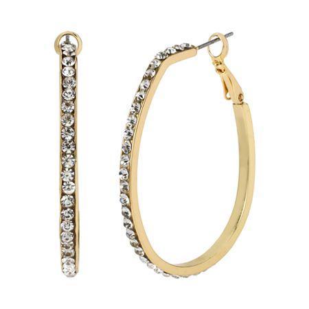 Worthington Gold-tone Crystal Oblong Hoop Earrings
