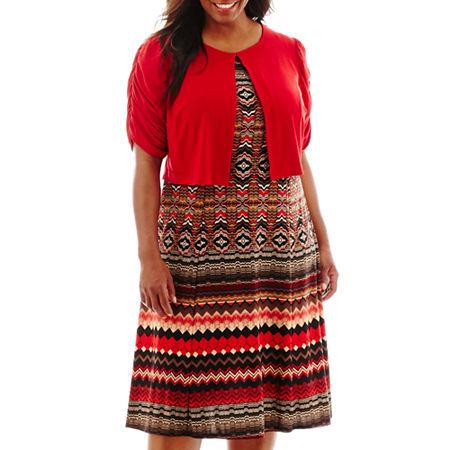 Danny & Nicole Short-sleeve Aztec Print Jacket Dress - Plus