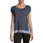 Liz Claiborne Short Sleeve Crew Neck Border T-shirt-womens