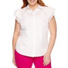 Worthington Short Sleeve Embroidered Button Front Shirt - Plus