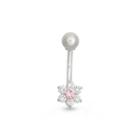 10k White Gold Pink And White Cubic Zirconia Flower Belly Ring