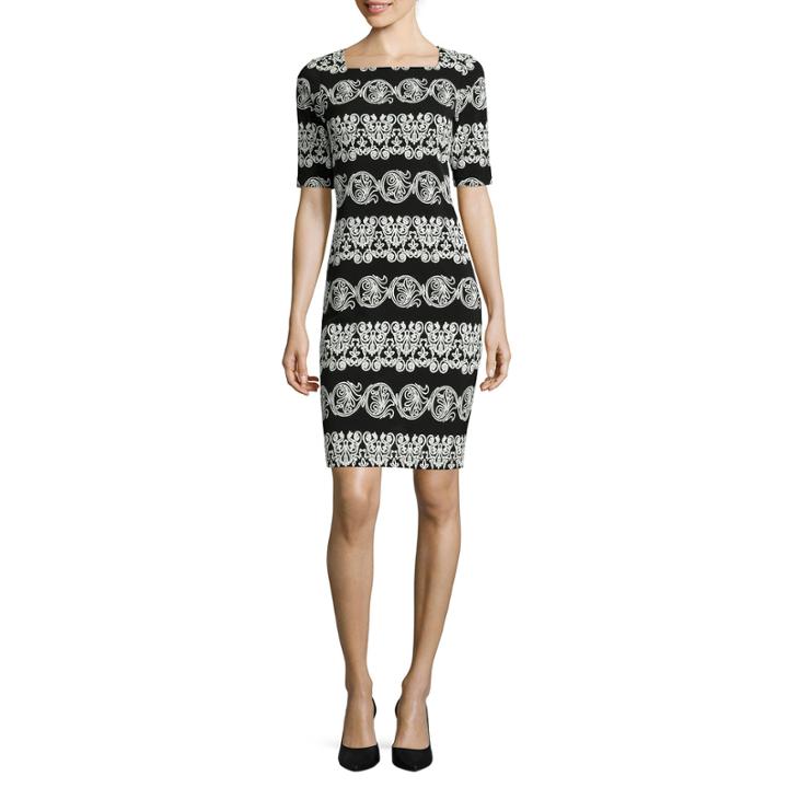 Tiana B. Elbow-sleeve Puff Print Sheath Dress