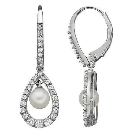 Freshwater Pearl & Lab-created Sapphire Drop Earrings