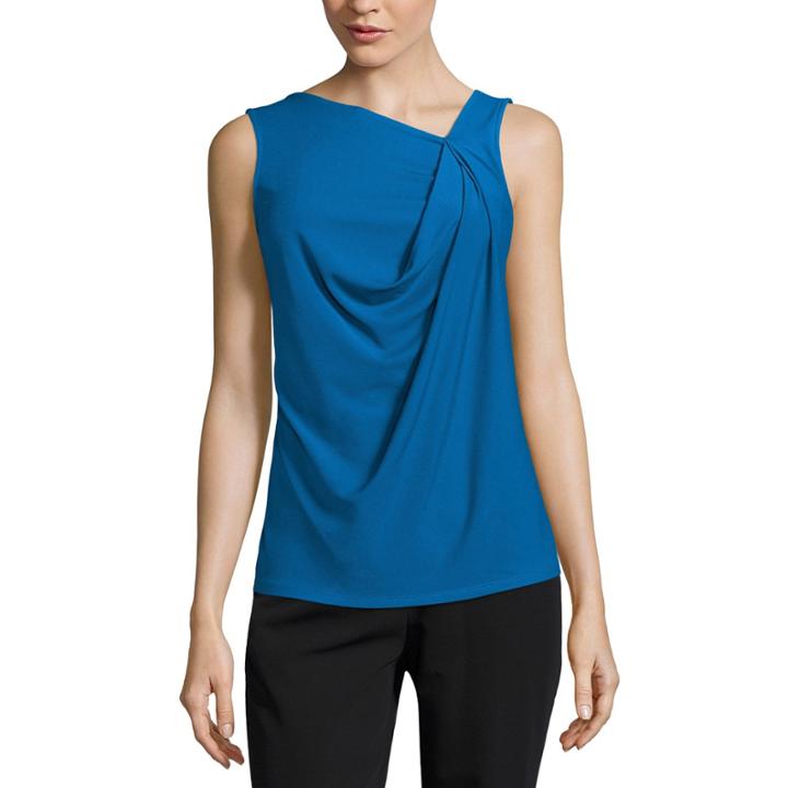 Worthington Sleeveless Asymmetrical Drape Neck Top-womens