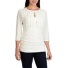 Larry Levine Slit Neck Ruched Knit Top