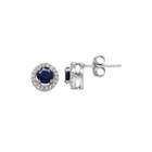 Genuine Blue Sapphire And 1/10 Ct. T.w. Diamond Circle Earrings