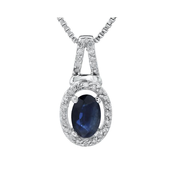 1/10 Ct. T.w. Diamond And Genuine Sapphire 10k White Gold Oval Drop Pendant Necklace