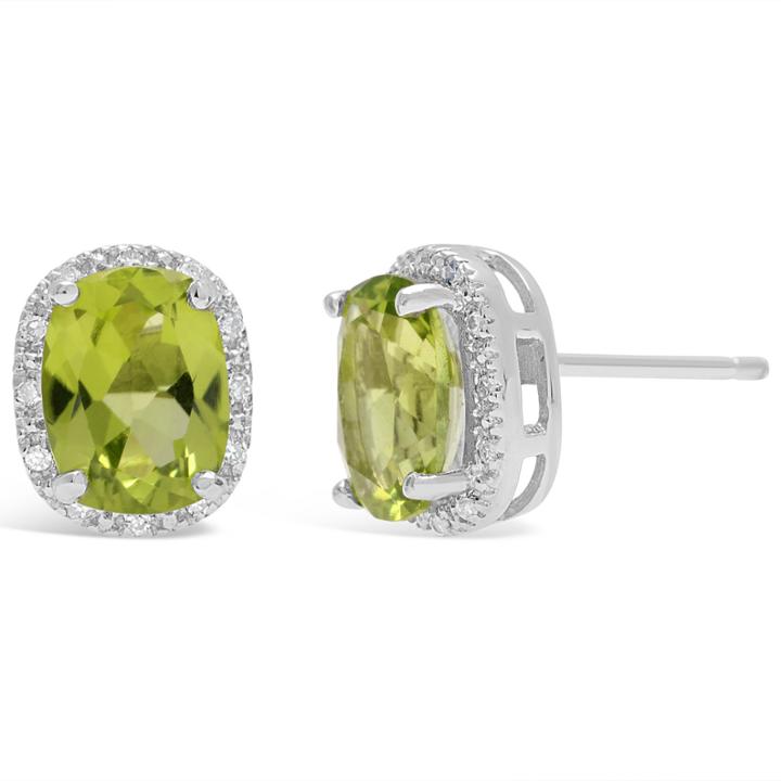 Diamond Accent Cushion Green Peridot Sterling Silver Stud Earrings