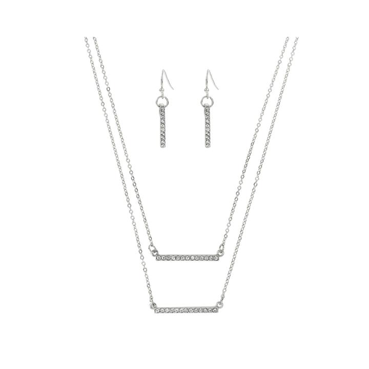 Worthington Silver-tone Layered Bar Necklace And Earring Set