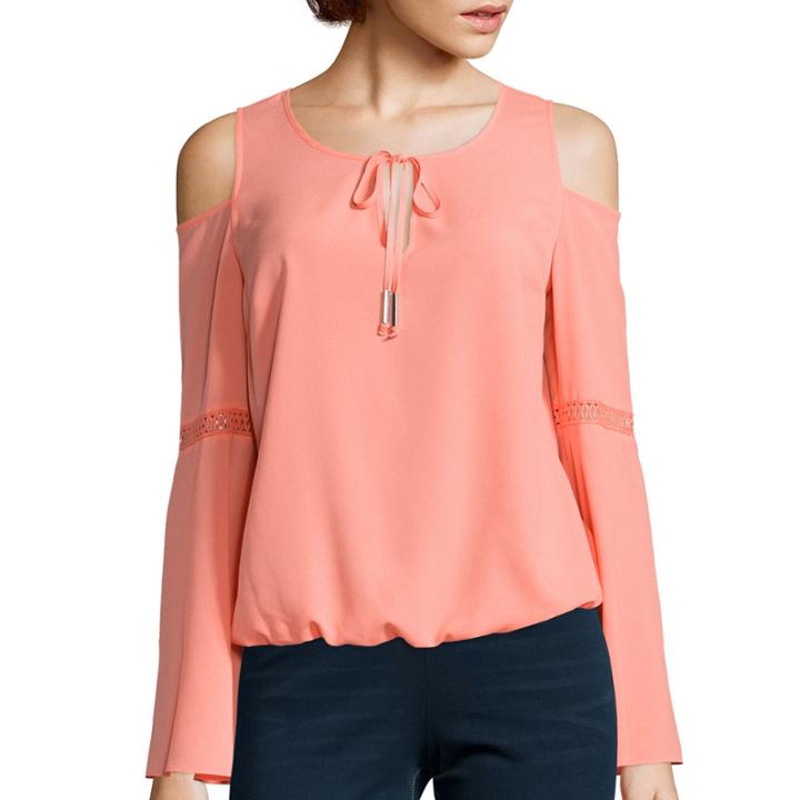 Bisou Bisou Long-sleeve Cold-shoulder Flutter Top