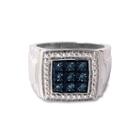 Mens 1/10 Ct. T.w. Color-enhanced Blue Diamond Sterling Silver Ring