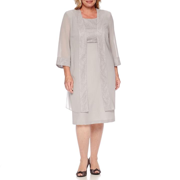 Maya Brooke 3/4-sleeve Glitter Duster Jacket Dress - Plus