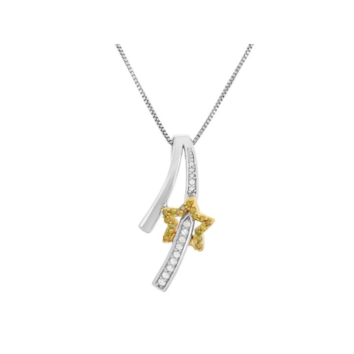 Womens 1/7 Ct. T.w. Yellow Diamond Sterling Silver Gold Over Silver Pendant Necklace