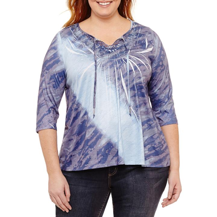 Unity World Wear 3/4 Sleeve Scoop Neck T-shirt-womens Plus