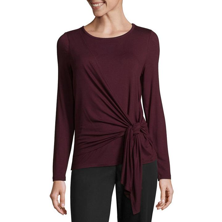 Worthington Long Sleeve Draped Front Top