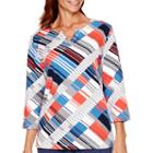 Alfred Dunner Cape Hatteras 3/4-sleeve Geometric Print Top
