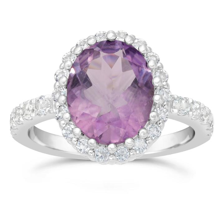 Womens Purple Amethyst 10k Sterling Silver Bypass Ring