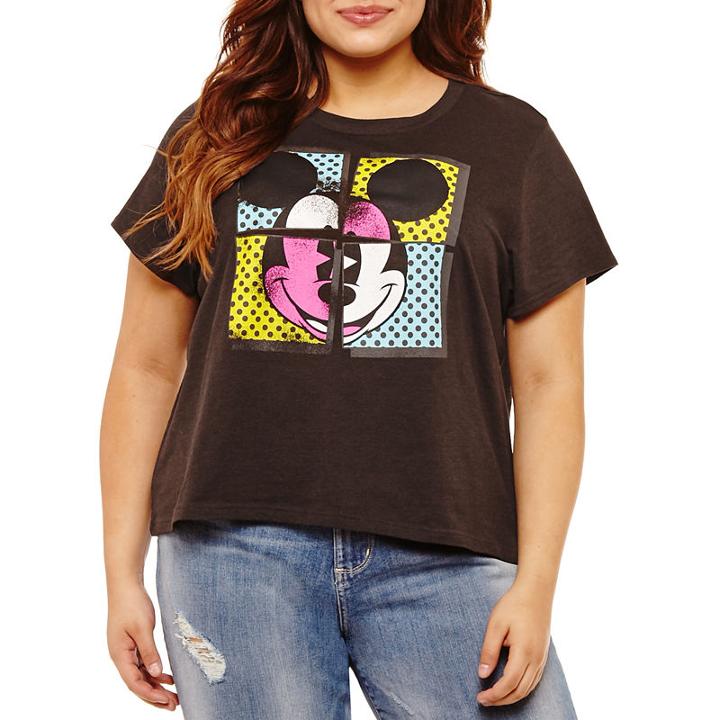 Short Sleeve Mickey Mouse Graphic Boxy Tee- Juniors Plus