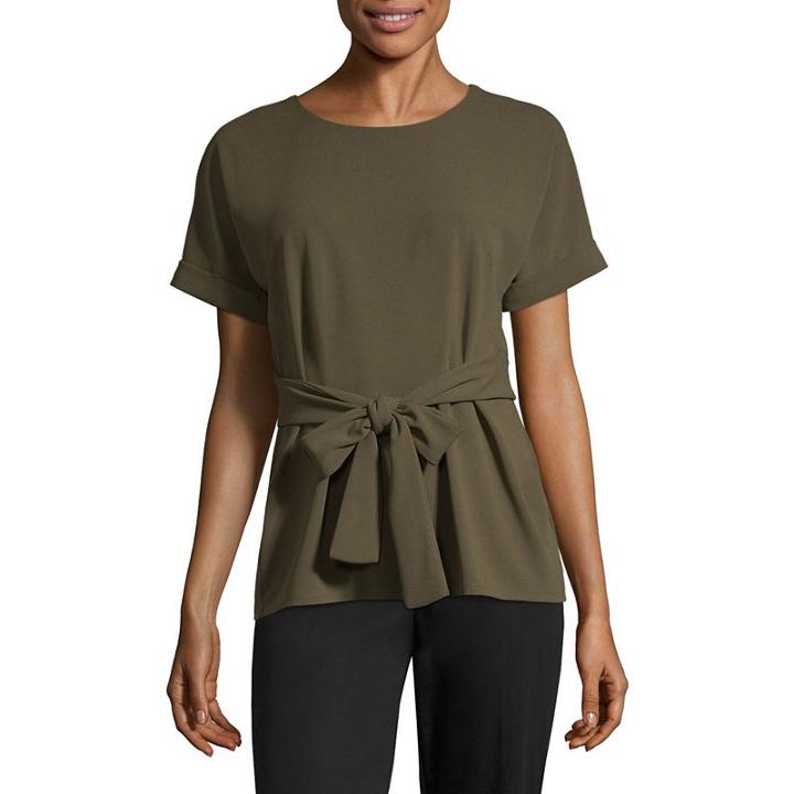 Worthington Short Sleeve Crew Neck Crepe Top