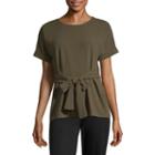 Worthington Short Sleeve Crew Neck Crepe Top