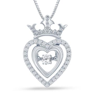 Enchanted Disney Fine Jewelry 1/5 C.t.t.w. Silver Heart Disney Princess Crown Pendant Necklace