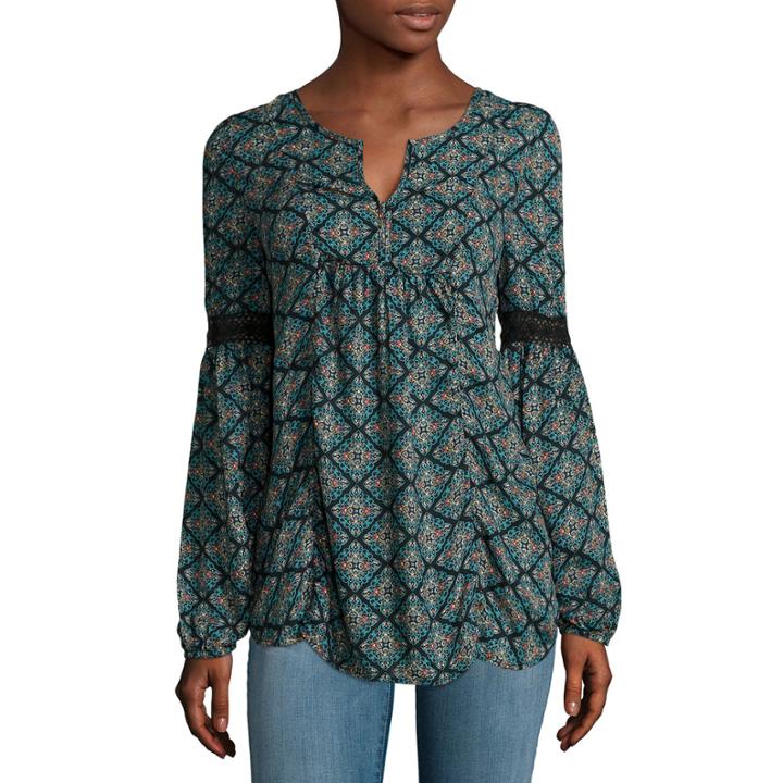 Arizona Long-sleeve Crochet Detail Blouse - Juniors