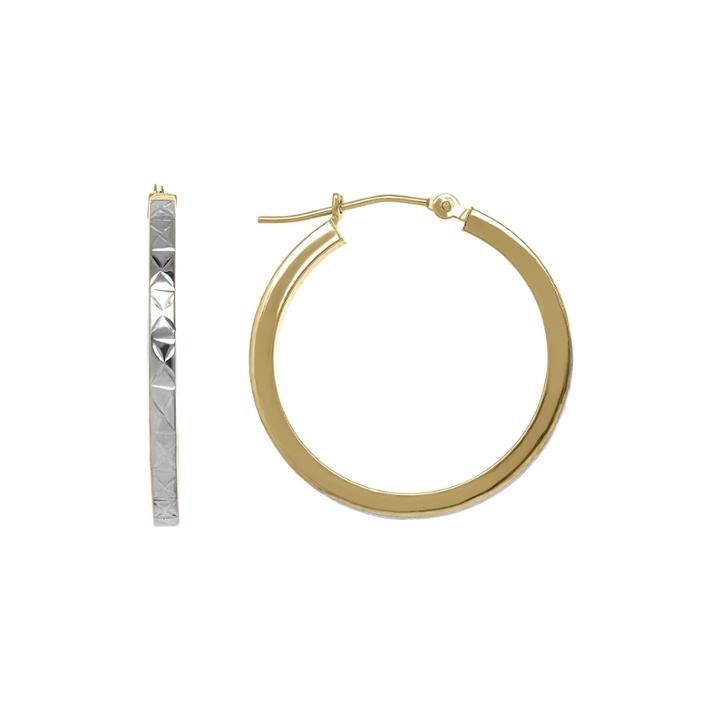 Infinite Gold&trade; 14k Two-tone Gold Diamond-cut 2mm Hoop Earrings