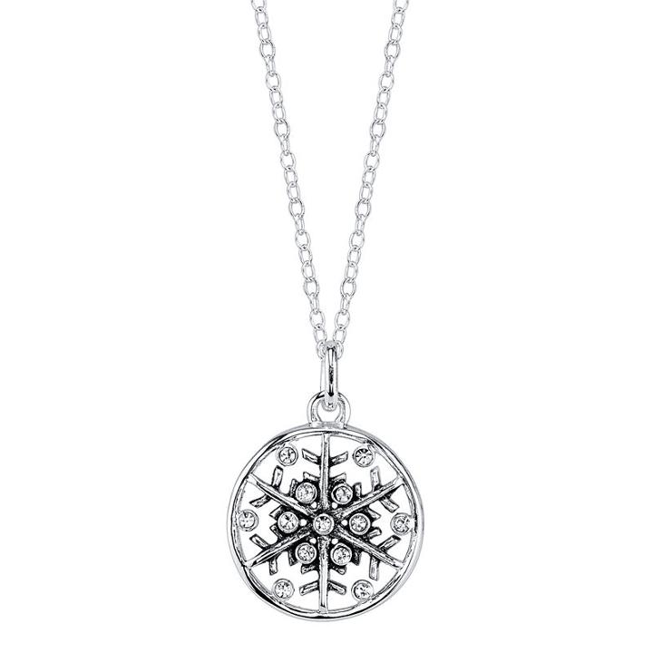 Footnotes Sterling Silver Crystal Snowflake Pendant Necklace