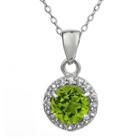Faceted Genuine Peridot & White Topaz Sterling Silver Pendant Necklace