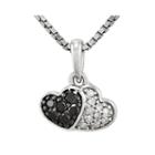 1/8 Ct. T.w. White And Color-enhanced Black Diamond Sterling Silver Double Heart Pendant Necklace