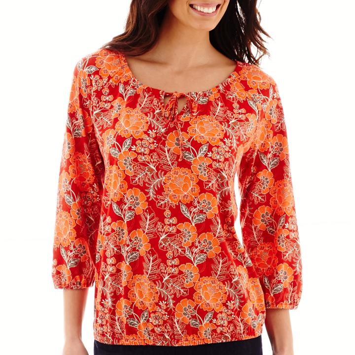 St. John's Bay 3/4-sleeve Knit Peasant Top