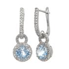 Lab Created Blue Aquamarine Sterling Silver Round Drop Earrings