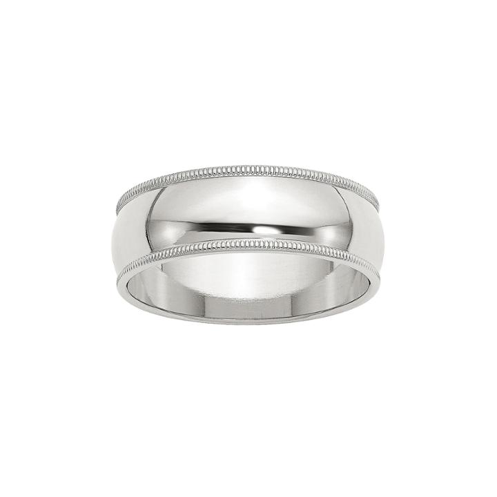 Womens Sterling Silver Milgrain Half Round Wedding Band