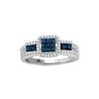 1/3 Ct. T.w. White & Color-enhanced Blue Diamond Sterling Silver Ring