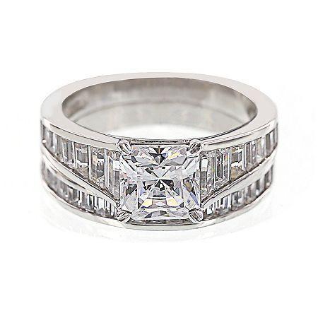 Diamonart Cubic Zirconia Sterling Silver Princess Bridal Ring Set