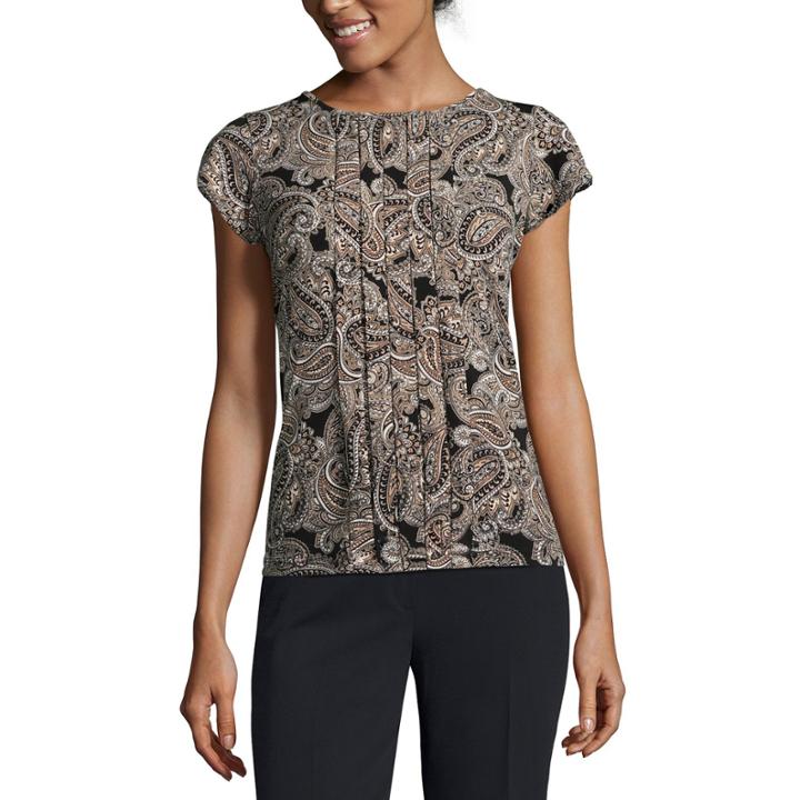 Liz Claiborne Short Sleeve Scoop Neck Paisley Top