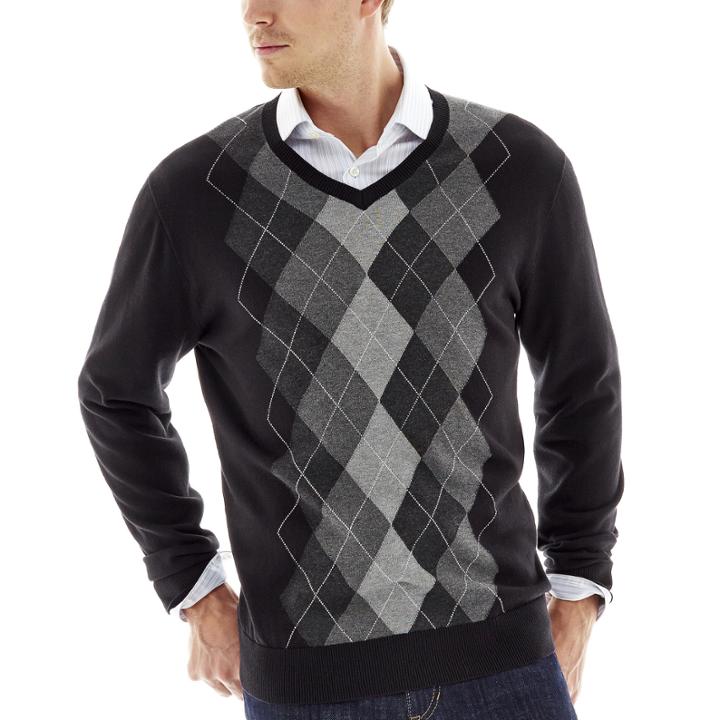 Claiborne Raker-stitched Argyle Sweater