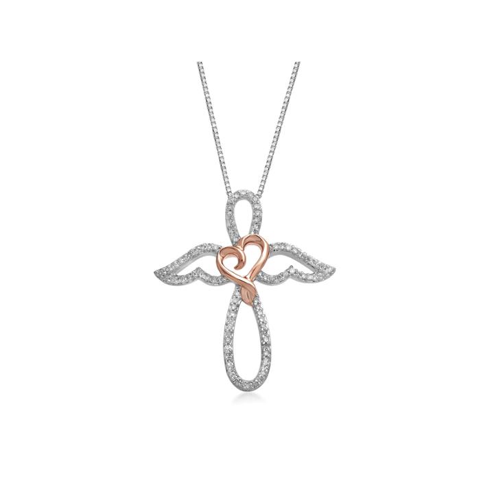 Hallmark Diamonds 1/4 Ct. T.w. Diamond Sterling Silver With 14k Rose Gold Accent Pendant Necklace
