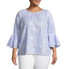 Long Tiered Sleeve Embroidered Blouse-plus