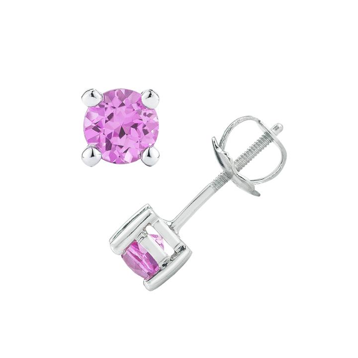 Round Pink Sapphire 14k Gold Stud Earrings