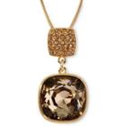 Monet Gold-tone Brown Stone Pendant Necklace