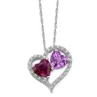 Lab-created Ruby, Pink & White Sapphire Sterling Silver Double Heart Pendant Necklace
