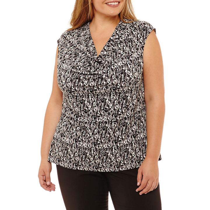 Black Label By Evan-picone Sleeveless Draped Neck Jersey Blouse-plus