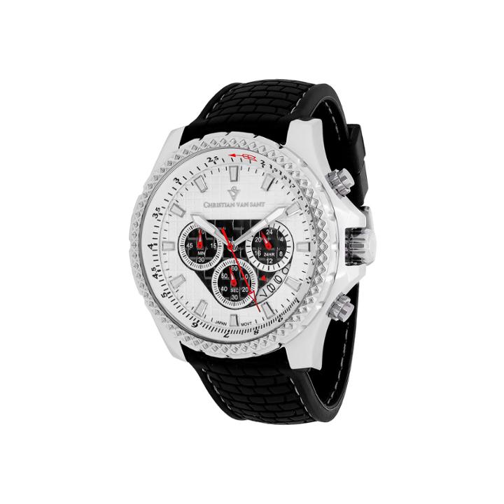 Christian Van Sant Sport Retrograde Mens Black Rubber Strap Watch