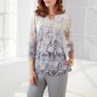 Alfred Dunner Charleston 3/4 Sleeve Split Crew Neck T-shirt - Womens