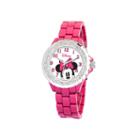 Disney Minnie Mouse Womens Pink Enamel Watch With Crystals