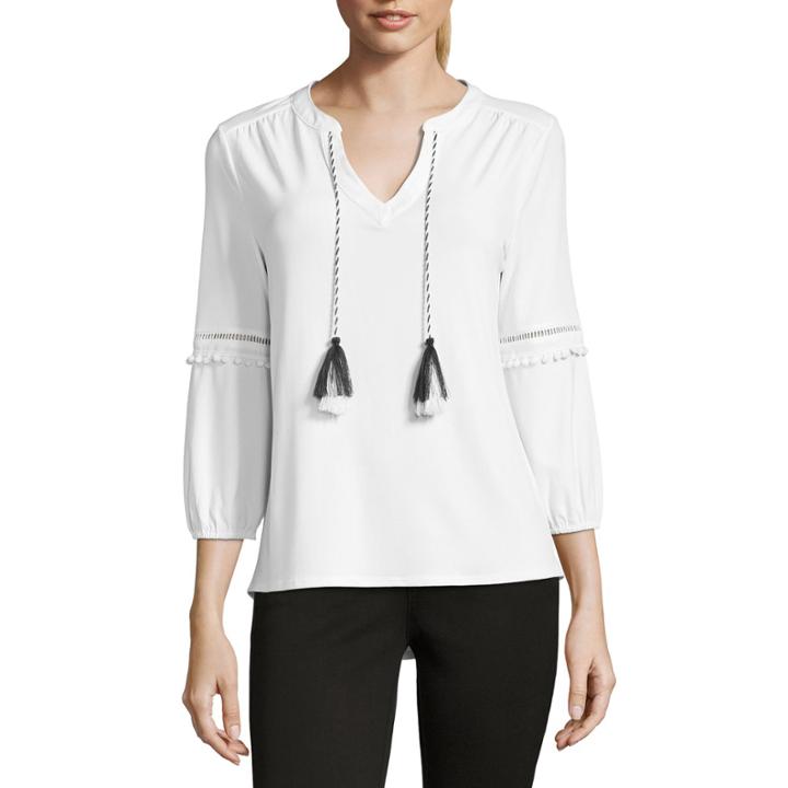 Liz Claiborne Pom Pom Sleeve Tassel Top