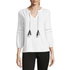 Liz Claiborne Pom Pom Sleeve Tassel Top