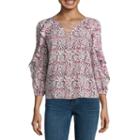 A.n.a. 3/4 Sleeve Lace Up Ruffle Blouse